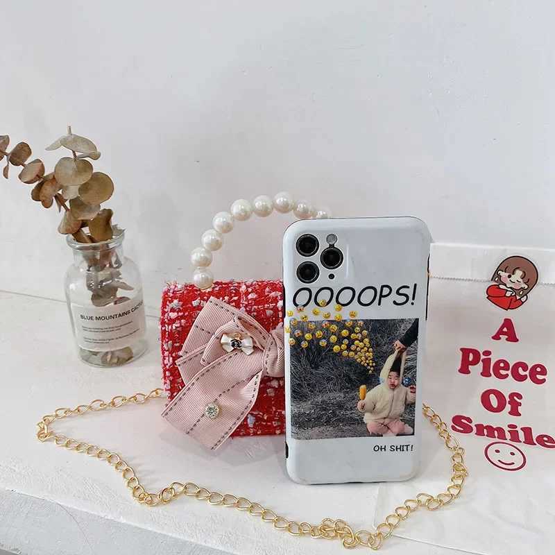 Fashionable mini cute princess handbag for girls classic coin wallet coarse tweed handbag childrens wallet childrens money bag baby shoulder chain bag