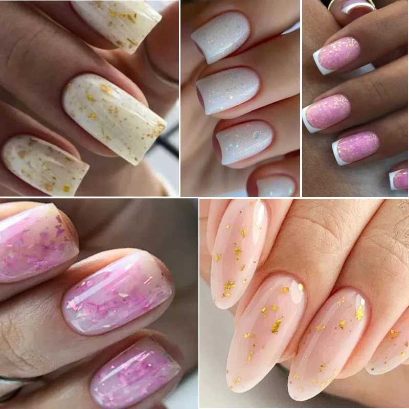 MEET ACROSS 7ML Pink Foils Glitter Quick Extension Gel Nail Polish Long Lasting Rubber Base Gel Nail Art Construction UV GelM240814