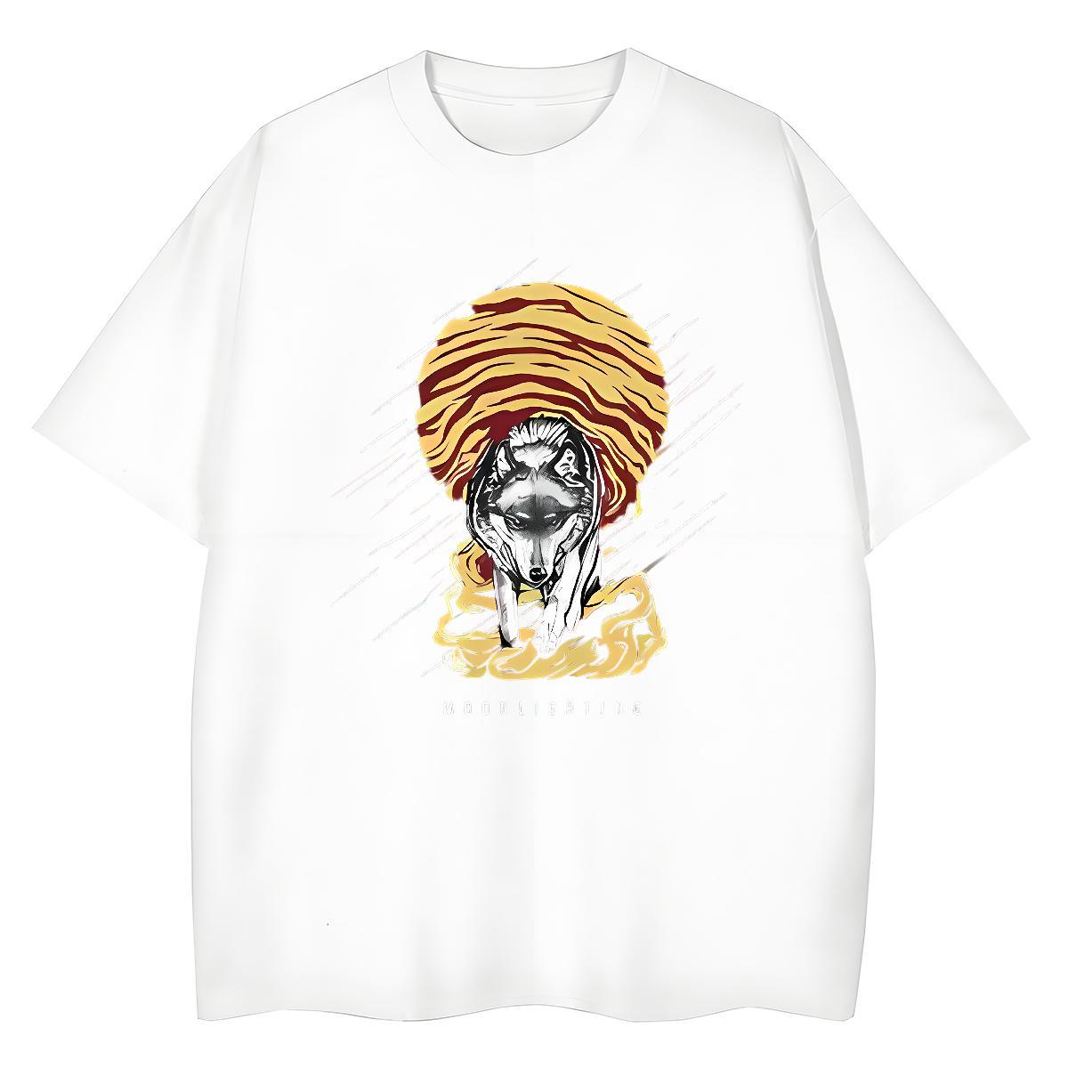 Brand T-Shirts for Men wolf Breathable Crew Neck Anime Printing Street Floral Print 230g Pure Cotton Men Tops Tees DIY Tee Shirt