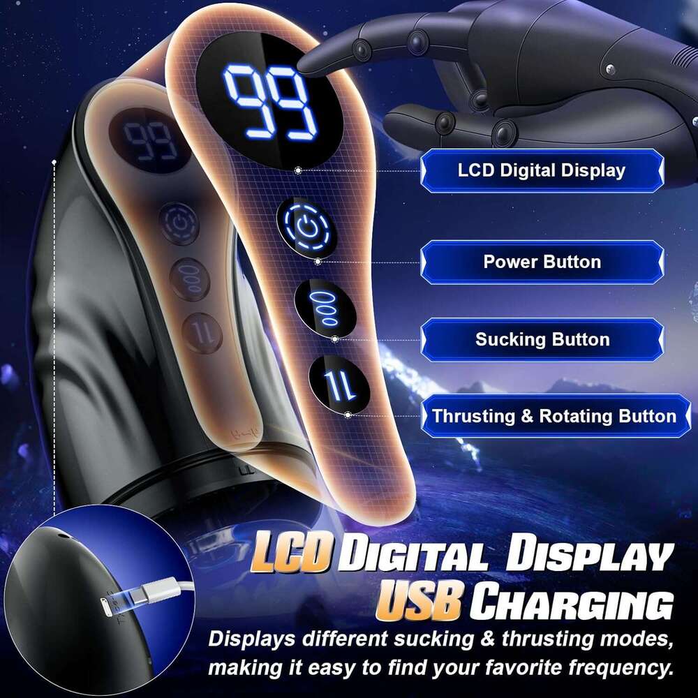 Daralb automatic suction male sex toy, LCD display screen with 9 thrust rotating suction male sex toy electric pump meat lamp pocket cat massager adul