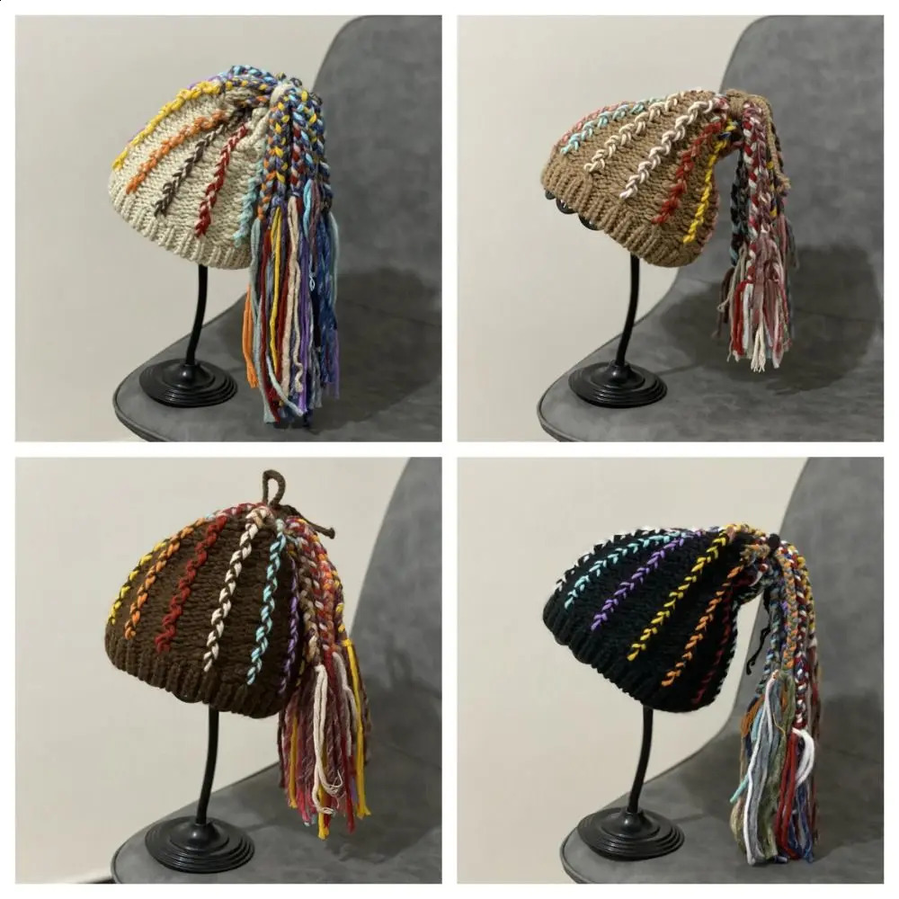 Soft Warm Reggae Pullover Cap Ethnic Style Wool Knitted Dreadlocks Hat Crochet Thickened Hip Hop Wig Dome Hat Streetwear 240813
