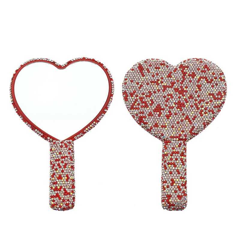 Diamond handheld makeup mirror love heart mirror womens handheld makeup and beauty tools handheld makeup mirror W240813