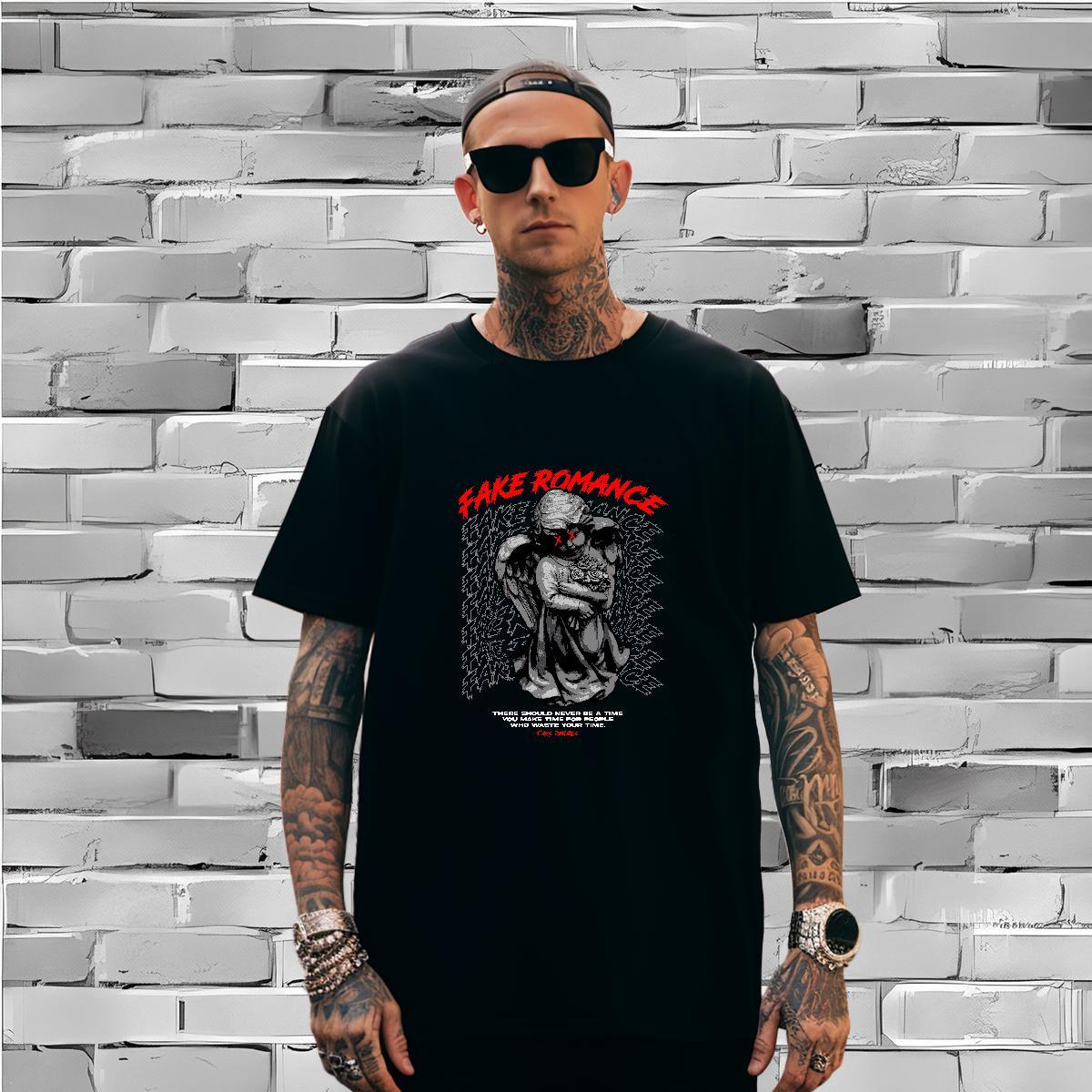 Wholesale portrait T-Shirts Outdoor Couples T Shirts 100% Cotton 230g Free Shipping Breathable Crew Neck Custom Print Oversized Tops Tees