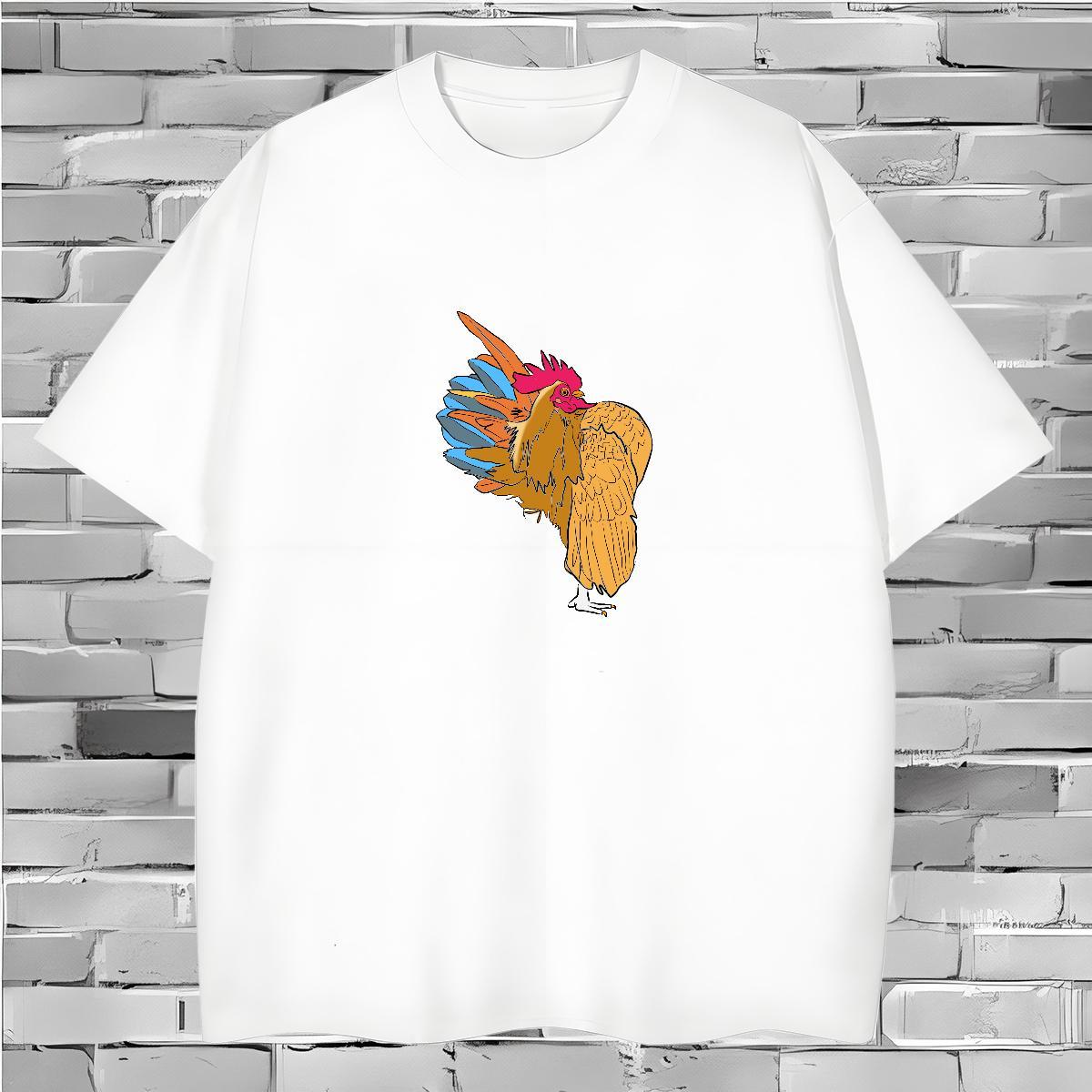 Loose Fit Mens T Shirts chicken Breathable Crew Neck Hip Hop Custom Cartoon 230g Cotton Tshirts Classic Casual Tees Shirts