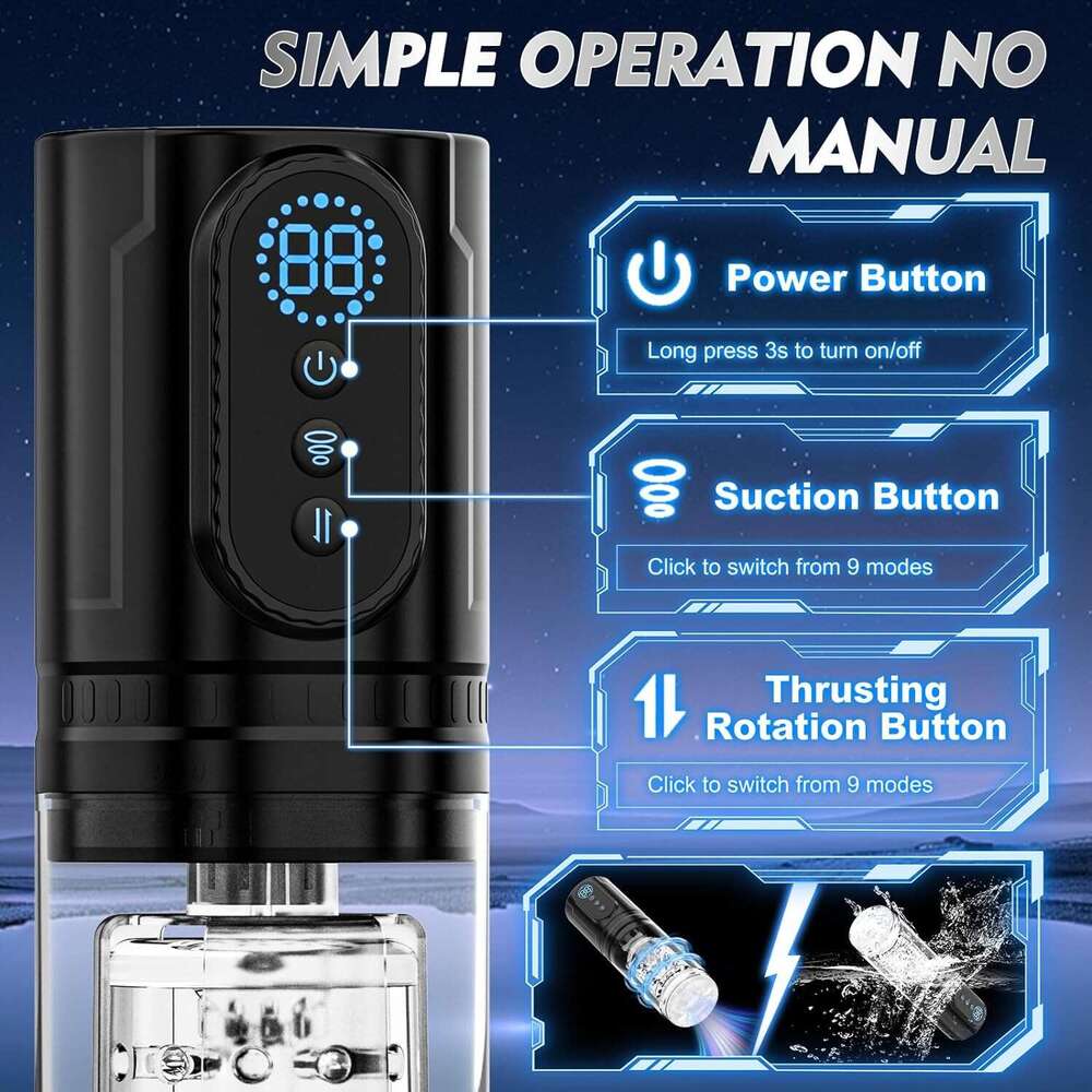 Male adult sex toy - Automatic male sex toy pump with 9 suction, thrust, and rotation modes, 3D realistic texture adult toy sex toy machine, pocket ca