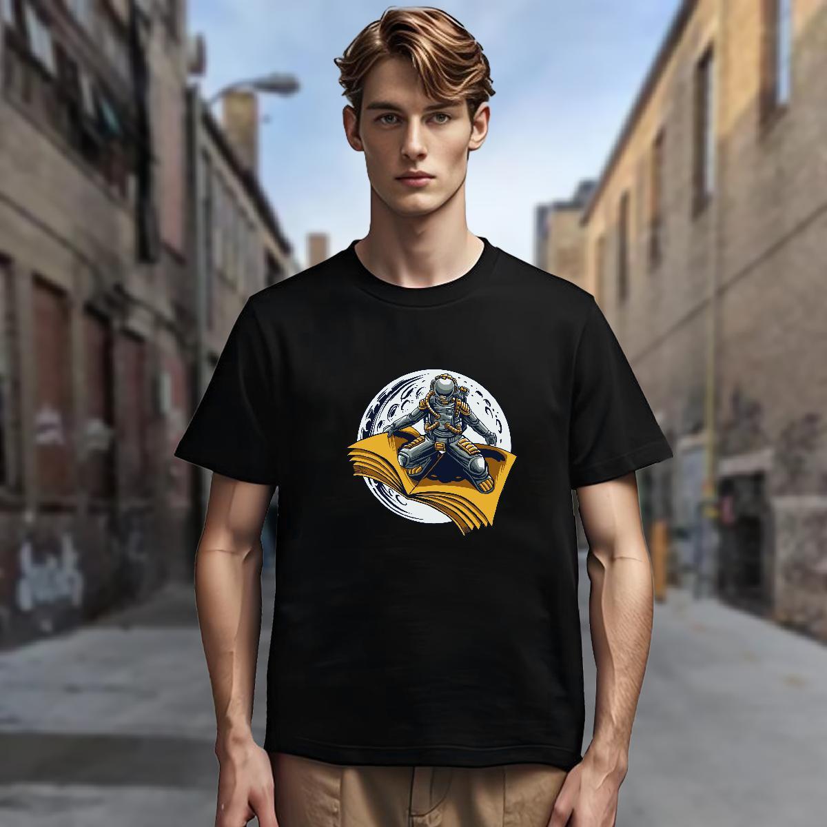 T-Shirts 100% Cotton 230g universe Daily Outfit Breathable Crew Neck Oversized 3XL 4XL Men Tees 2024 DIY Designer Polos