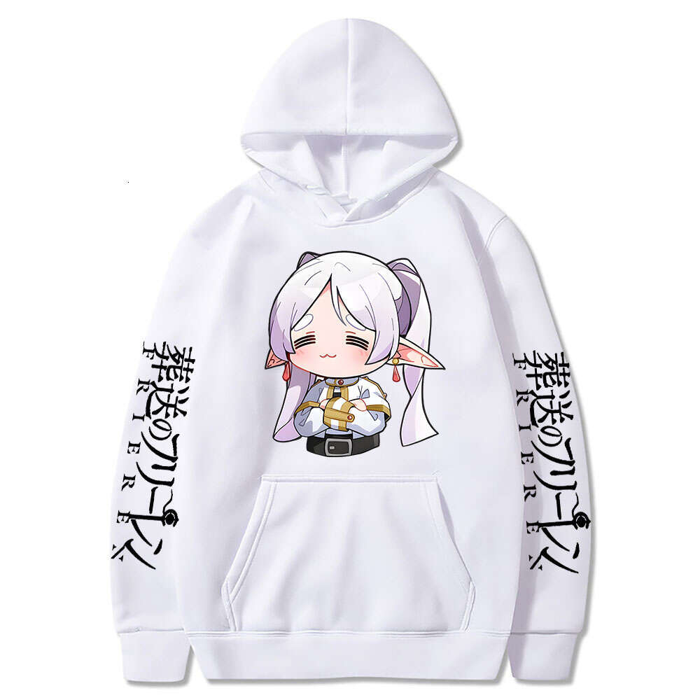 Cute Cartoon Frieren Hoodies Beyond Journey's End Manga Print Hooded Sweatshirts Autumn Winter Fleece Soft Plus Size Streetwear