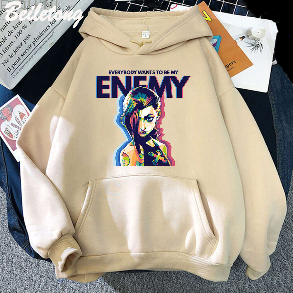 Arcane Jinx Plus Size Hoodie ENEMY Cool Graphic Print Hooded Women Sweatshirts Hip Hop Autumn Winter Warm Female Sudaderas