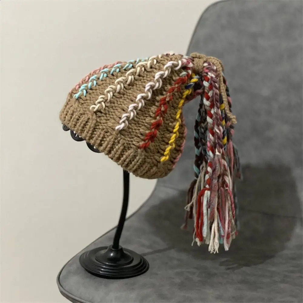 Soft Warm Reggae Pullover Cap Ethnic Style Wool Knitted Dreadlocks Hat Crochet Thickened Hip Hop Wig Dome Hat Streetwear 240813