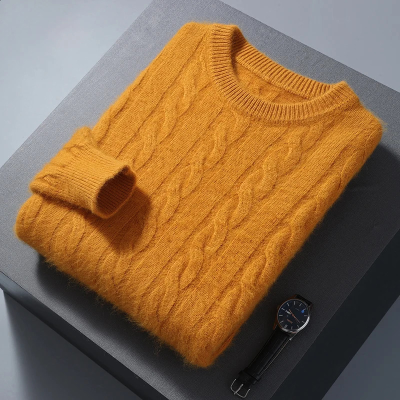Winter Mens Thickened Sweater Mink Cashmere Sweater Pullover Round Neck Twisted Large Size Casual Underlay Knitted Warm Top 240821