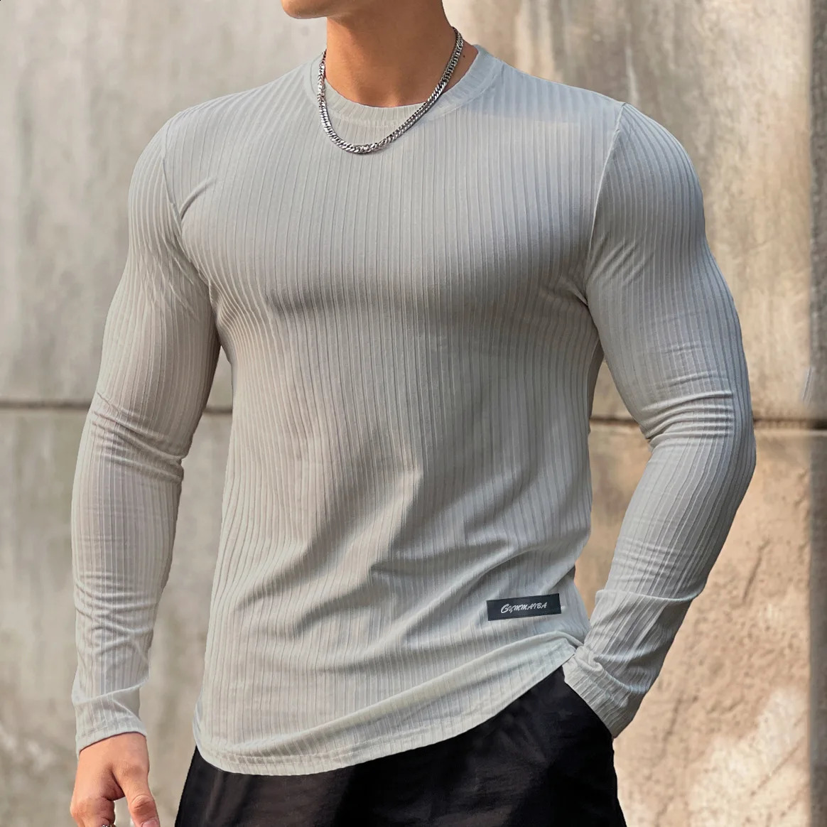 Mens Muscle O-Neck Shirts Light Weight Slim Fit Long Sleeve Workout Gym T-Shirts Soft Tees Bodybuilding 240814