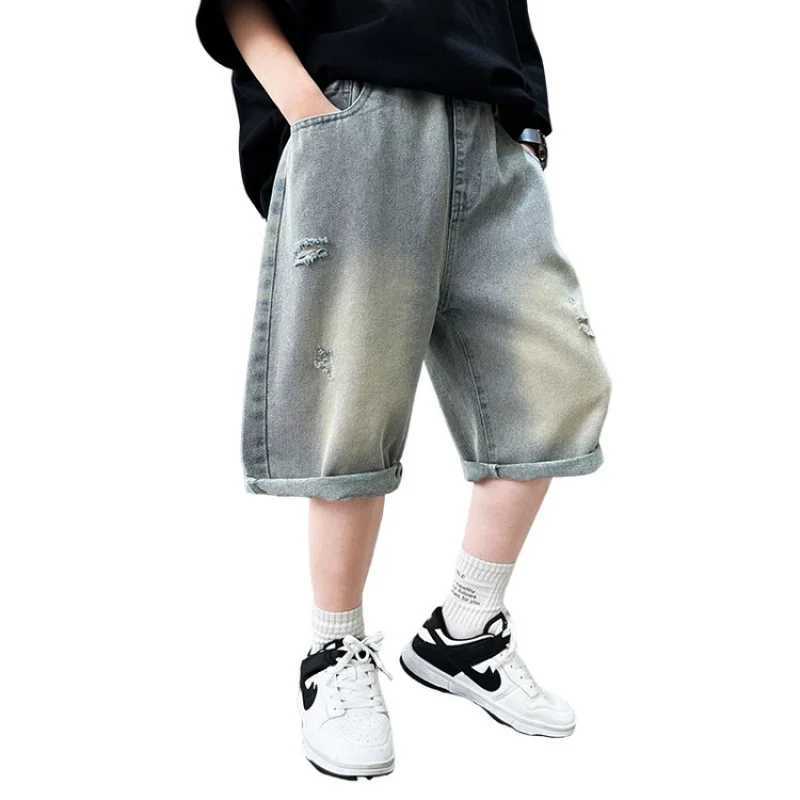 Childrens boys jeans summer Korean cartoon print boys shorts casual loose denim Trouser childrens clothing bottom W240813
