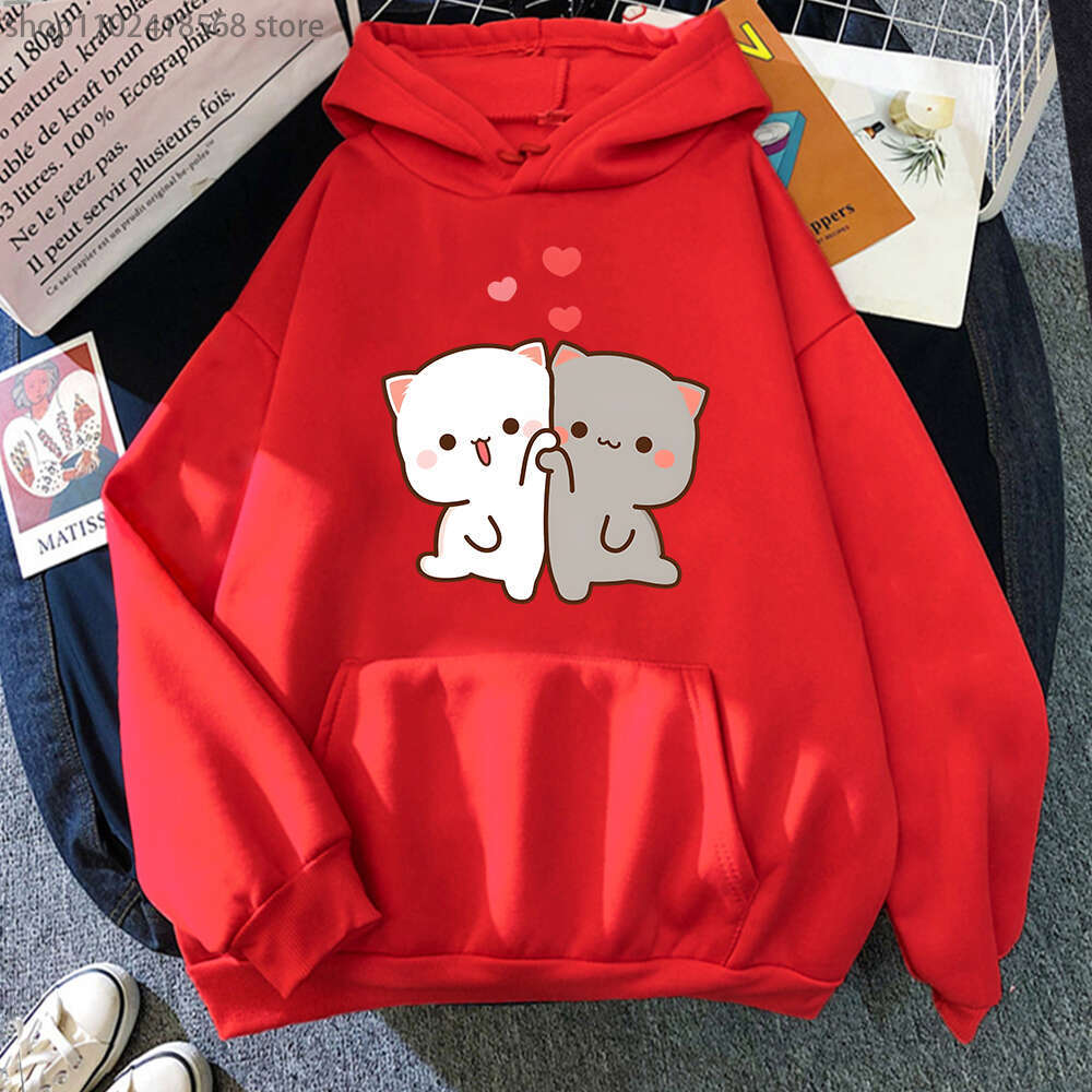 Peach Mochi And Goma Cute Cat Printed Hooded Men Women Hoodies Plus Size Sweatshirt Teen Pullover Unisex Autumn Warm Streetwear