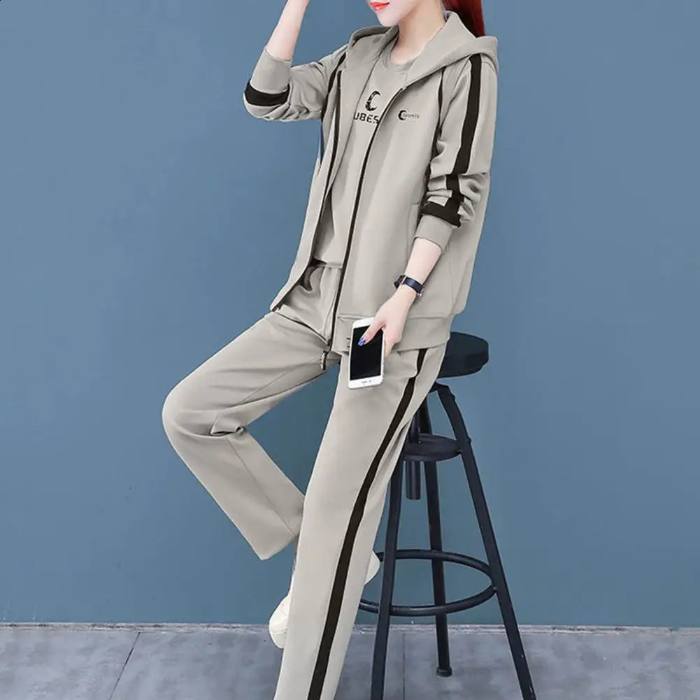 3Pcs/set Women Sportswear Autumn Letter Print Top Vest Pants Casual Long Sleeve Autumn Sweatshirt Set Loose Women Tracksuit 240809