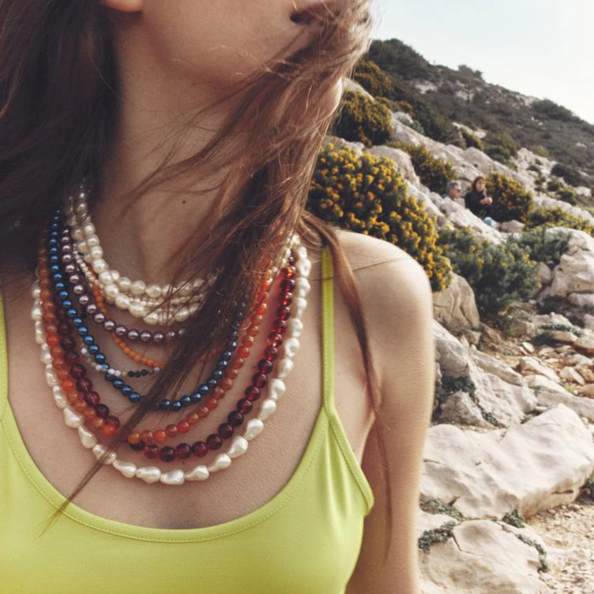 2024 Colorful Beads Chains Pearl Choker Necklace for Women Bohemian Jewelry Multilayer Tassel Chain 240813