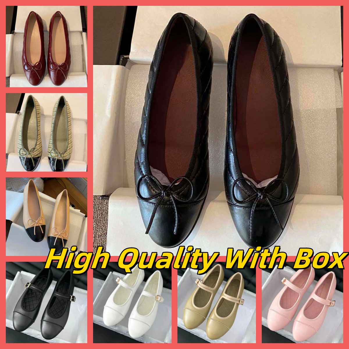 Ballet Flats Loafers With Box High Quality Genuine Leather Designer Dress Shoes Veet Camellia Bowknot
