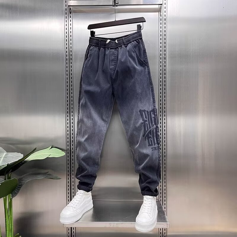 American summer jeans men's cropped versatile design trendy fashion slim casual pants