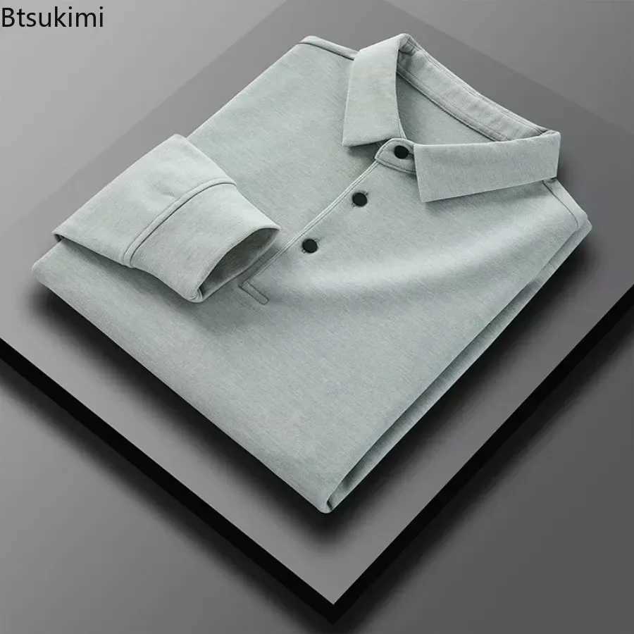 2024 Mens Casual Warm Shirts Tops Solid Autumn Winter Thick Long SLeeve Shirts Male T-Shirt Business Formal Basic ShirtsM240814
