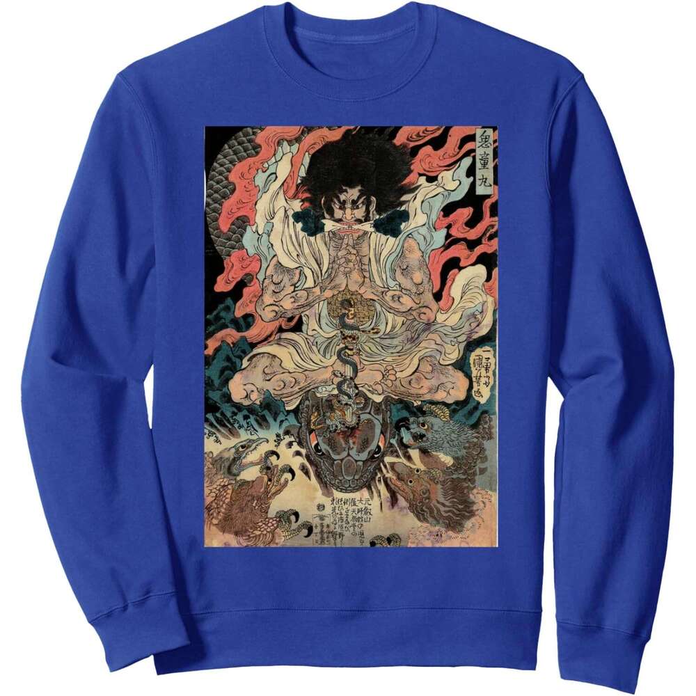 Long Sleeve Men sweatshirt Japanese Vintage Artwork Tengu Gods Defeat The Evil Snake Sweatshirt Tee Streetwear Casual tops clothes