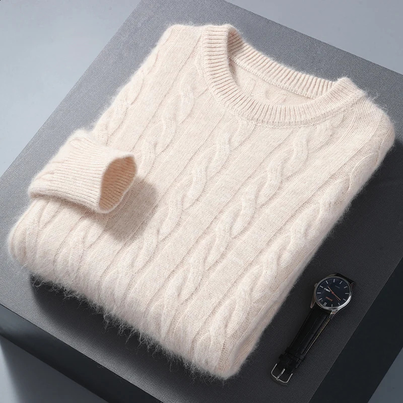 Winter Mens Thickened Sweater Mink Cashmere Sweater Pullover Round Neck Twisted Large Size Casual Underlay Knitted Warm Top 240821