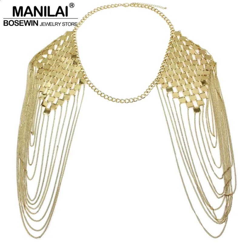 MANILAI Bohemian Punk Statement Necklaces Collar Shoulder Chain Long Pendant Sexy Body Jewelry 240813