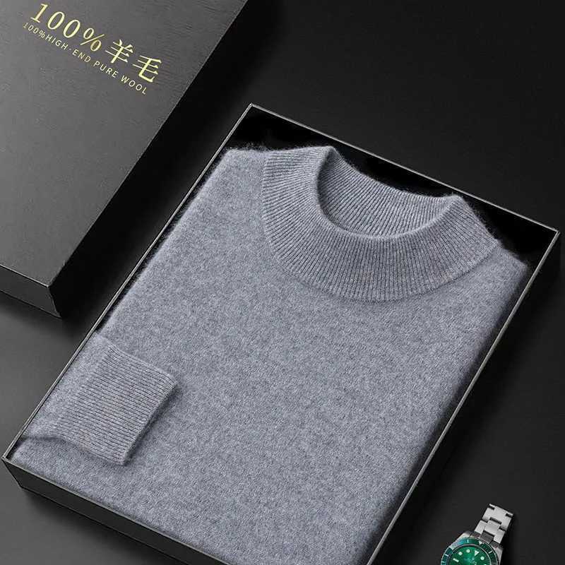 Mens clothing cashmere sweater half neck autumn and spring mens floral knit warm Korean popular clothing topW240729