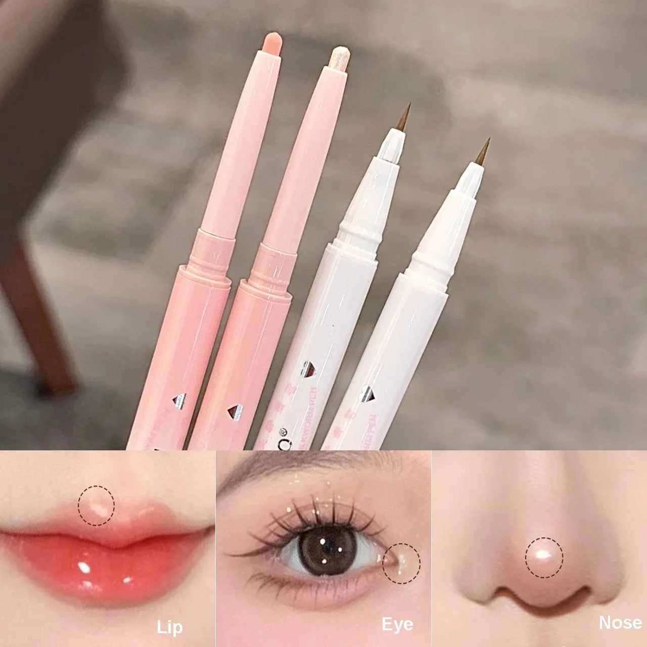 Double-head Silkworm Pen Outline Eyeliner Lip Nose Contouring Gel Matte Natural Eyelid Lower Pen Highlight Brighten Face Makeup Y240813