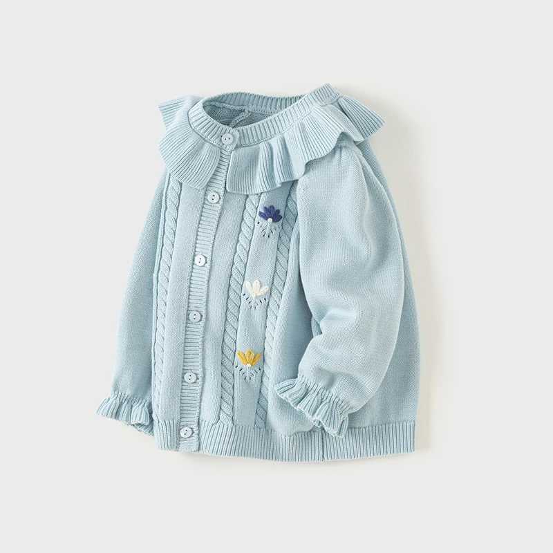 Dave Bella Childrens Girls 2024 New Autumn Fashion casual classic cute cardigan wool sweater knitted coat top pure cotton DB3241840 W240813