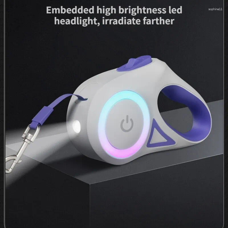 Update Dog Collars 5M LED Pet Leash Retractable Lighted Night Outdoor Walking Non-Slip Handle Supplies