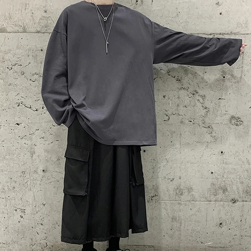 Loose Sweatshirts Men Solid T Shirt Neutral Streetwear Fashion Women Korean Clothes Cotton Pullover Long Sleeve T-shirts Man 240814