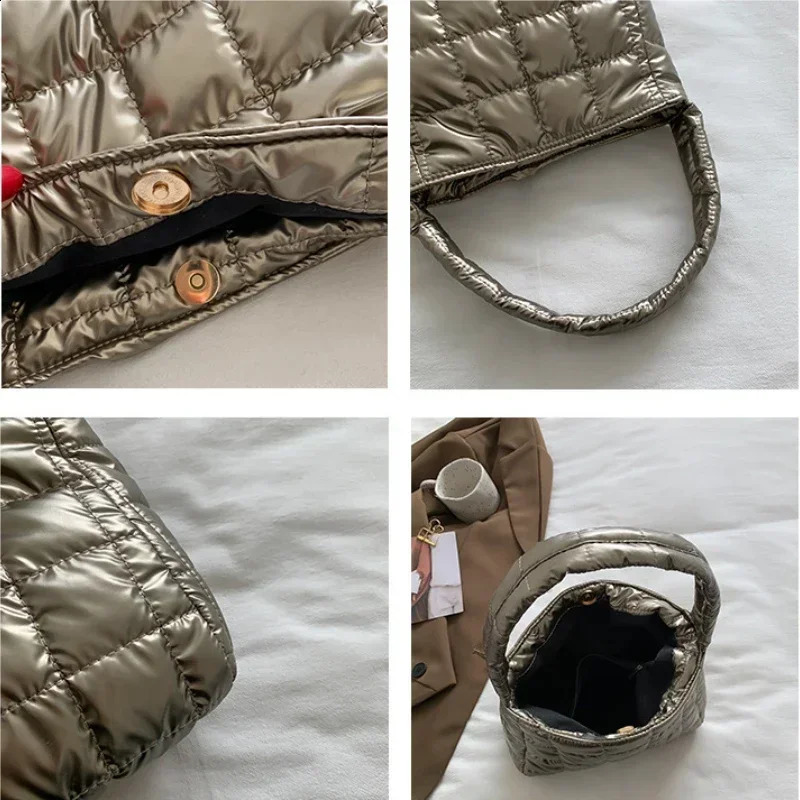 Winter Cotton Womens Handbag Large Capacity Casual Tote Shoulder Bags Soft Handbags Ladies Underarm Bag Purses and 240813