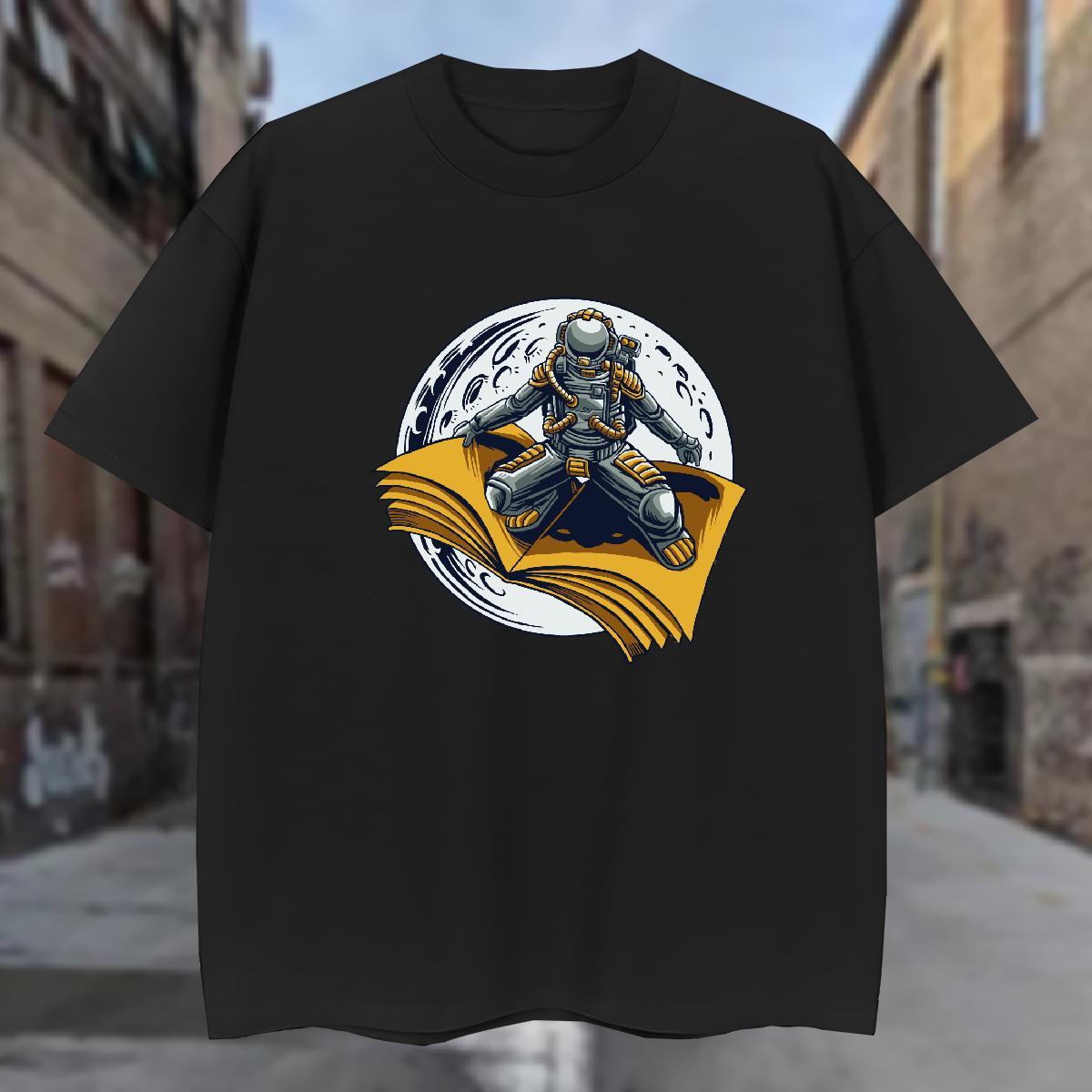 T-Shirts 100% Cotton 230g universe Daily Outfit Breathable Crew Neck Oversized 3XL 4XL Men Tees 2024 DIY Designer Polos