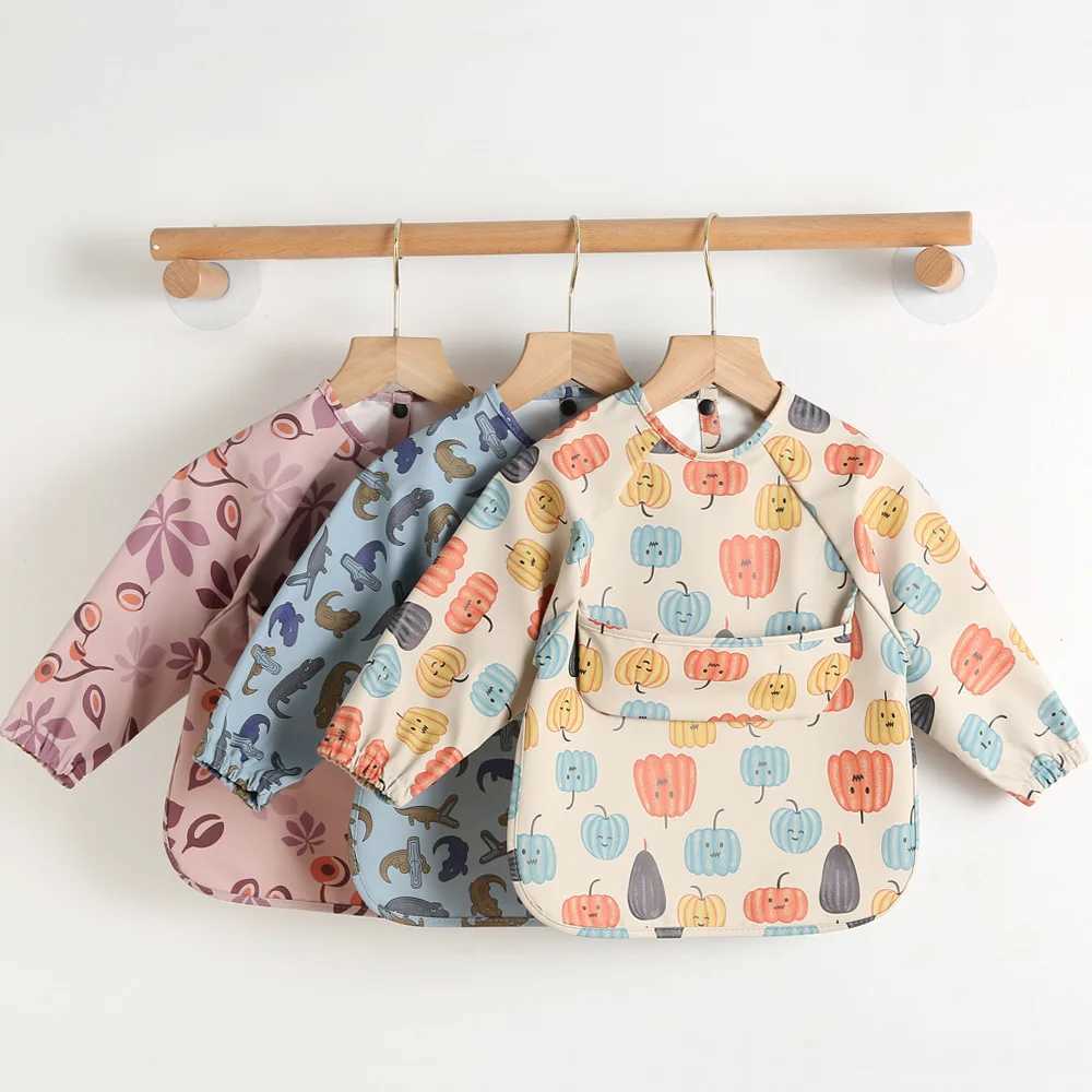 Bibs Burp Cloths Easy Wear Long Sleeved Bib Baby Toddler Soft PU Bibs Painting Waterproof Meals Protection Washable Easy Clean Smock for ChildrenL4812