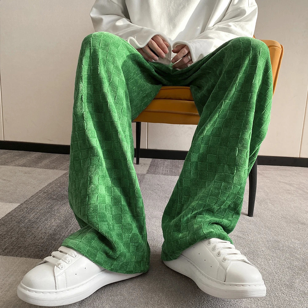 Mens Short Length Plaid Straight Men Casual Pants Fashion Hip Hop Daily Versatile Trousers For Harajuku Korean Clothing Pants 240814