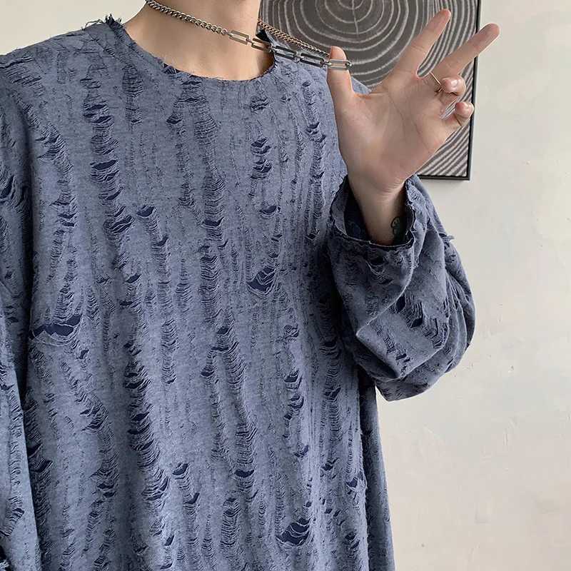 Spring Summer Men Hole T Shirts Harajuku Hip Hop Long Sleeve Oversized Tshirts Male Korean Fashion Tee Tops Plus Size 3XLM240814