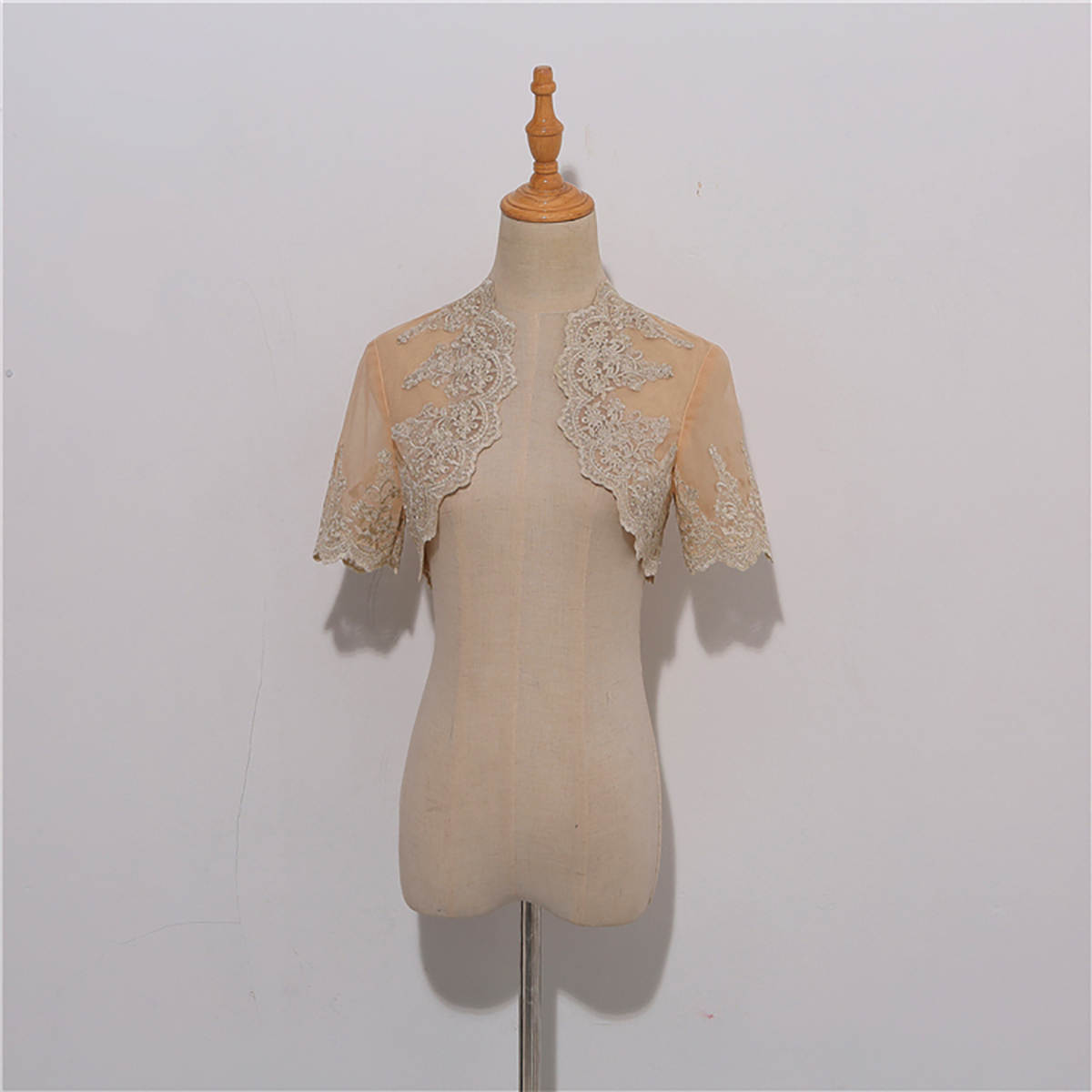 Modern Short Sleeve Wrap Jacket Sheer Lace Appliques High Neck Bride Jackets High Quality Wedding Accessories Marriage