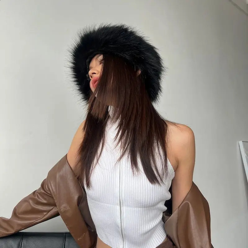 Womens winter hat highquality faux mink fur thick warm pull Beanie Fashion Y2K same style plush flat 240812