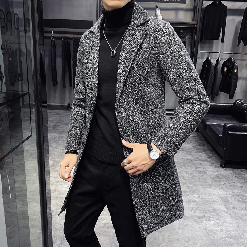 Mens winter trench coat long mens slim fit casual wool blend business thick warm size 5XL 240827