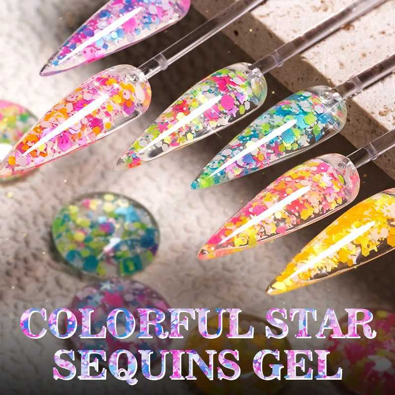 Colorful Star Sequins Gel Nail Polish 5ML Glitter Sequins Gel Polish Semi Permanent Varnish Hybrid Soak Off UV Nail Gel ManicureM240814