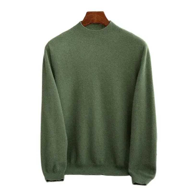 Mens 100% Pure Merino Wool Sweater Winter Casual Half Turtle Neck Long Sleeve Fashion Knitted Sweater Pulling Hot JumperW240729