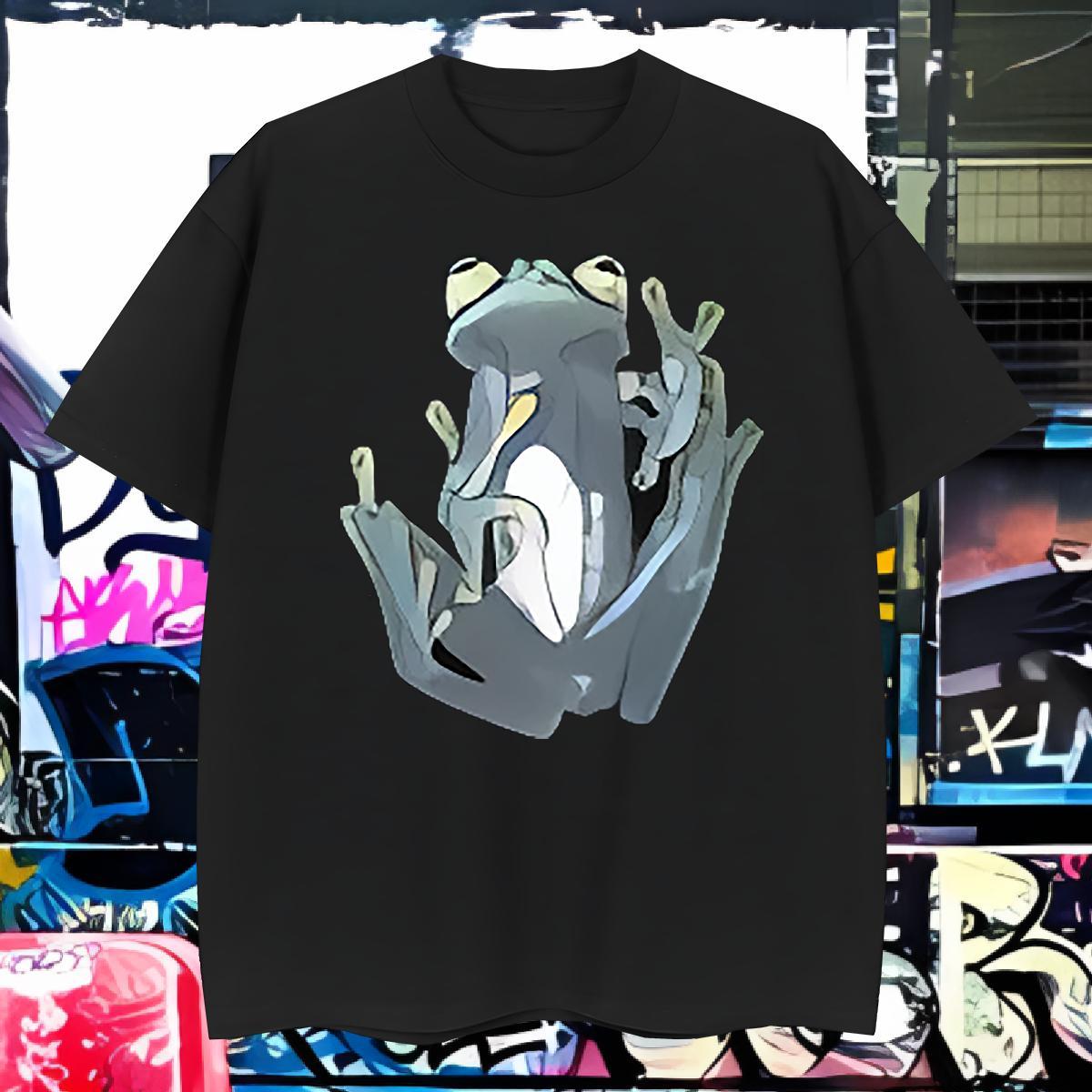 Loose Fit T-Shirts for Men Frog Breathable Short Sleeve Street Wear Cartoon Printing L-4XL 230g Pure Cotton Mens Tshirts 2024 New Tops Tees