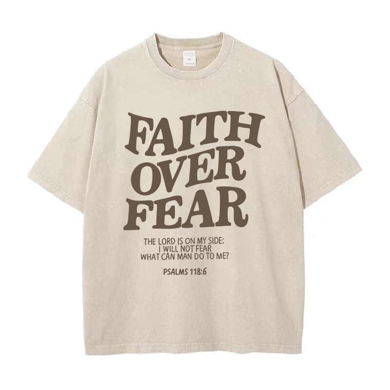 OVER FAITH FEAR Letter Slogan T-shirts for Women Men Popular Positive Quotes T Shirts Christianity Jesus Gift Cotton Tees Tops ees ops