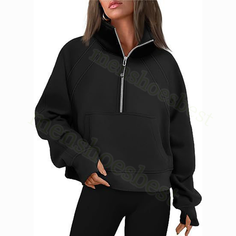 Womens Half Zip Hoodie Jacket Designer Sweater Women Workout Sport Coat Fitness Activewear Top Solid Zipper Sweatshirt Sports Gym Clothes Asian Size S