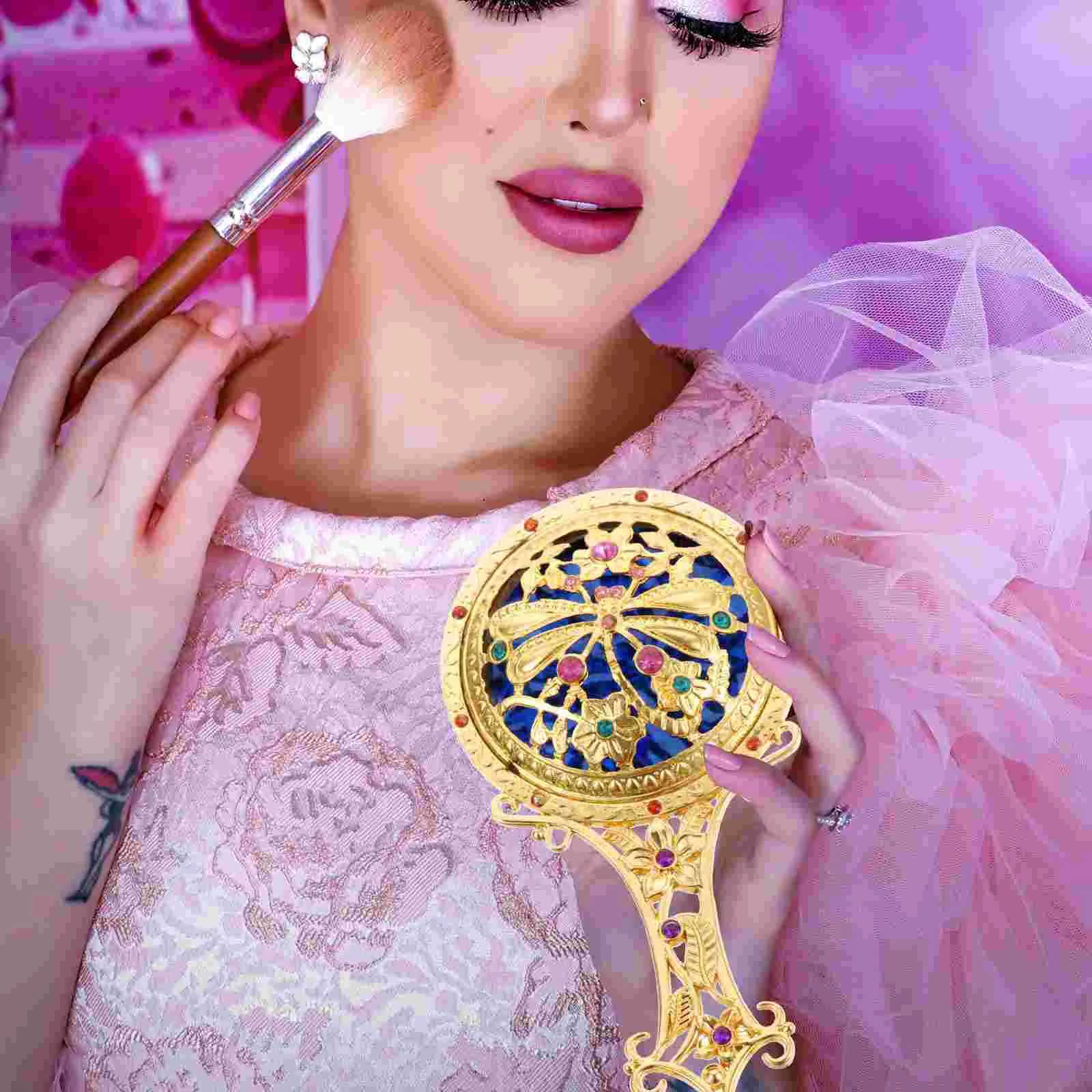 Comb set handheld makeup mirror vintage decoration alloy folding dressing table mini womens travel hair brush W240813