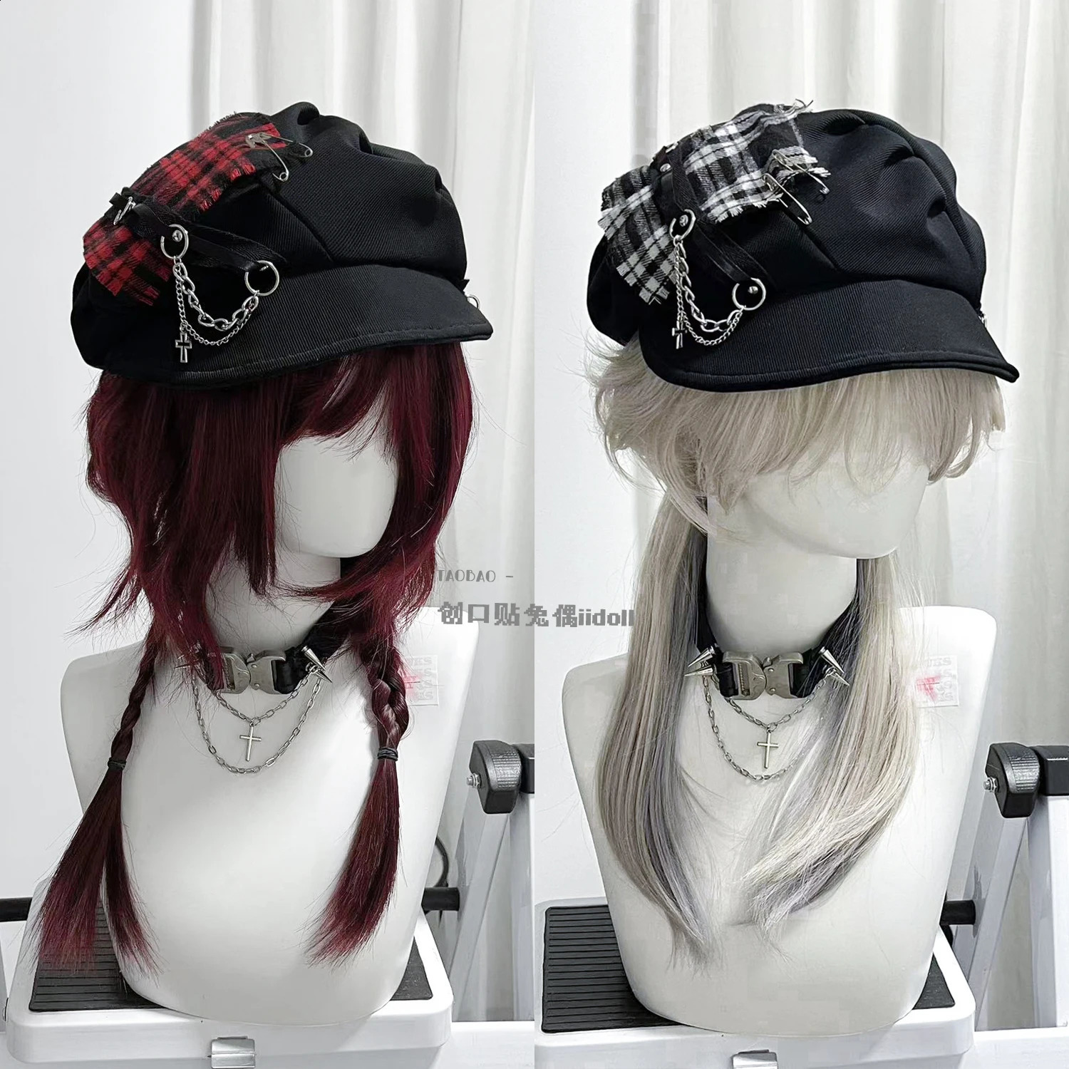 Original Subculture Punk Cross Neutral Berets Female Girls Y2K Dark Plaid Beret Cloud Hat Soft Brim Cool Caps 240805