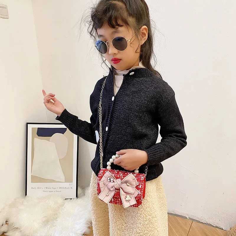 Fashionable mini cute princess handbag for girls classic coin wallet coarse tweed handbag childrens wallet childrens money bag baby shoulder chain bag