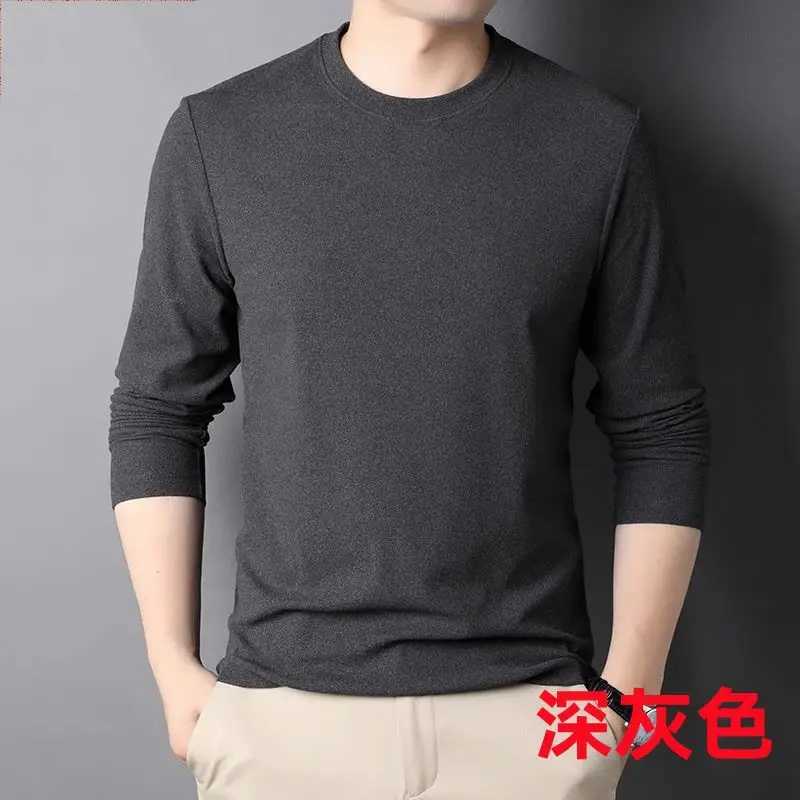2024 Autumn De Rong Mens New Solid Color Round Neck Long Sleeved T-shirt Spring Korean Fashion Slim Fit Versatile Bottom TopM240814