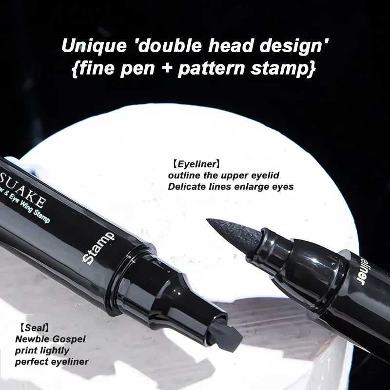 2 In1 Winged Stamp Liquid Eyeliner Pencil Water Proof Fast Dry Double-ended Black Seal Eye Liner Pen Make Up for Women Cosmetics Y240813