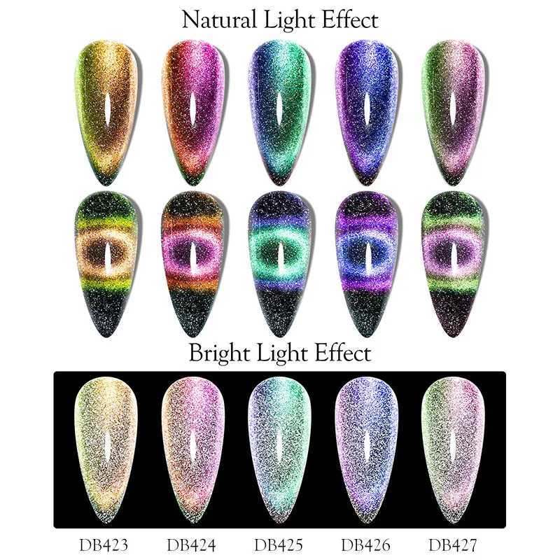 Mtssii Reflective Cat Magnetic Gel Rainbow Glitter Nail Polish Soak Off Magnetic UV Gel Sparkling Auroras Laser Nail Art GelM240814