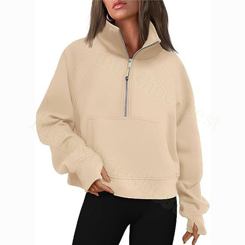 Womens Half Zip Hoodie Jacket Designer Sweater Women Workout Sport Coat Fitness Activewear Top Solid Zipper Sweatshirt Sports Gym Clothes Asian Size S
